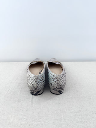 Vera Roloff Pointy Toe Loafer Flat Shoes w/ Gold Detail Python Skin Beige EU 37