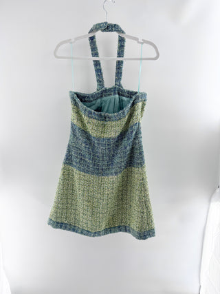 Chanel tweed halterneck mini dress with CC button, FR 40 / US 8