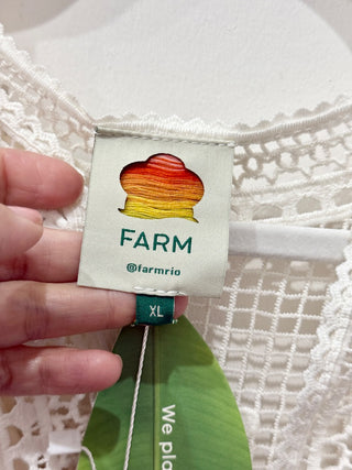 NWT Farm Rio Morada Boa Guipure Lace Crochet Maxi Dress with Slip Off-White XL