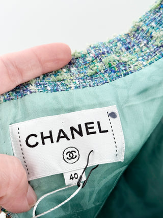 Chanel tweed halterneck mini dress with CC button, FR 40 / US 8