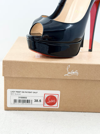 Christian Louboutin Lady Peep 150 Patent Leather Platform Pumps Black EU 38.5