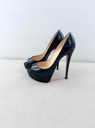 Christian Louboutin Lady Peep 150 Patent Leather Platform Pumps Black EU 38.5