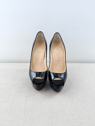 Christian Louboutin Lady Peep 150 Patent Leather Platform Pumps Black EU 38.5