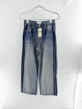 Rag & Bone wide-leg jeans featuring medium wash denim finish and contrasting side stripe detailing, S