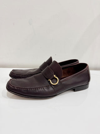 Salvatore Ferragamo Leather Gancio Gancino Slip On Loafers Shoes Brown Men's 9