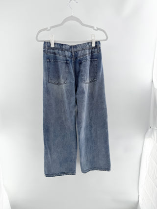 Rag & Bone wide-leg jeans featuring medium wash denim finish and contrasting side stripe detailing, S