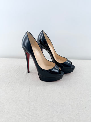 Christian Louboutin Lady Peep 150 Patent Leather Platform Pumps Black EU 38.5