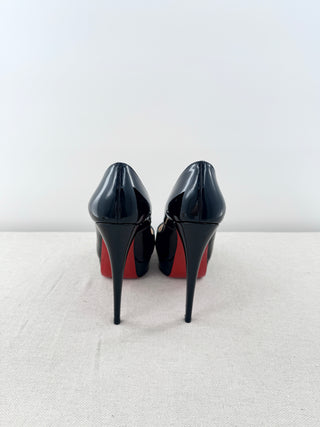 Christian Louboutin Lady Peep 150 Patent Leather Platform Pumps Black EU 38.5