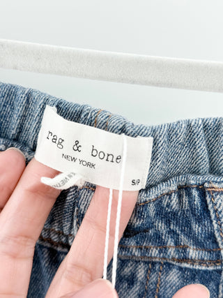 Rag & Bone wide-leg jeans featuring medium wash denim finish and contrasting side stripe detailing, S
