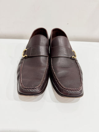 Salvatore Ferragamo Leather Gancio Gancino Slip On Loafers Shoes Brown Men's 9
