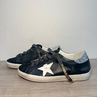NWOT Golden Goose Leather & Suede Superstar Glitter Trainer Sneakers Black EU 40