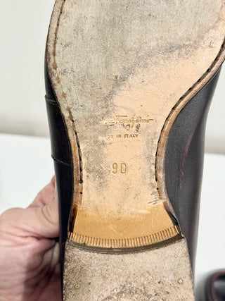 Salvatore Ferragamo Leather Gancio Gancino Slip On Loafers Shoes Brown Men's 9