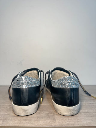 NWOT Golden Goose Leather & Suede Superstar Glitter Trainer Sneakers Black EU 40
