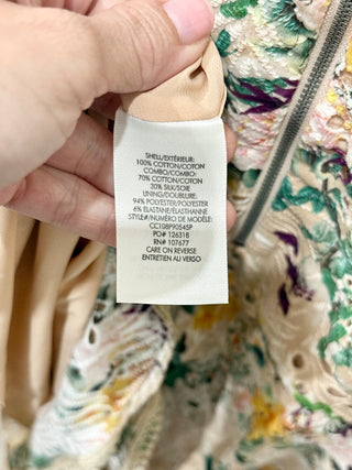 Alice & Olivia Crawford Sweetheart Tiered Floral Mini Dress Tan/Yellow/Green 12