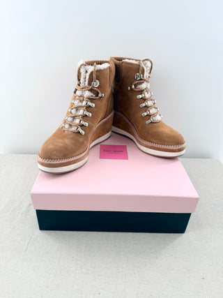 NWT Kate Spade Willow Suede & Shearling Wedge Ankle Booties Bungalow Womens US 8