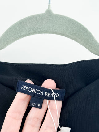 Veronica Beard midi dress featuring bateau neckline, flattering side ruching, crafted from structured stretch fabric, XS