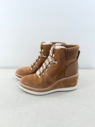 NWT Kate Spade Willow Suede & Shearling Wedge Ankle Booties Bungalow Womens US 8