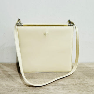 Gianni Versace Vintage Structured Leather Shoulder Bag Cream with Embossed Medusa