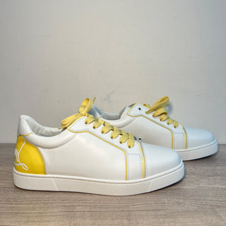 Christian Louboutin Fun Vieira Leather Low-Top Sneaker White/Yellow Trim 42/US 9