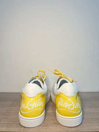 Christian Louboutin Fun Vieira Leather Low-Top Sneaker White/Yellow Trim 42/US 9