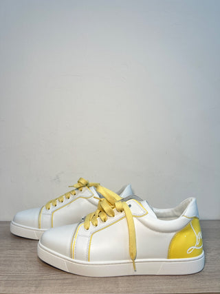 Christian Louboutin Fun Vieira Leather Low-Top Sneaker White/Yellow Trim 42/US 9
