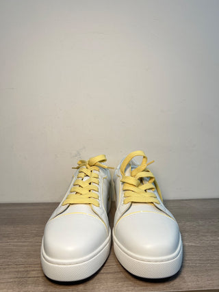 Christian Louboutin Fun Vieira Leather Low-Top Sneaker White/Yellow Trim 42/US 9