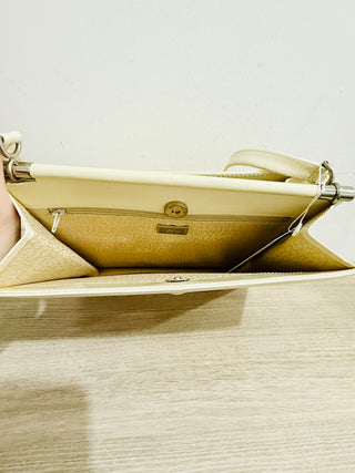 Gianni Versace Vintage Structured Leather Shoulder Bag Cream with Embossed Medusa