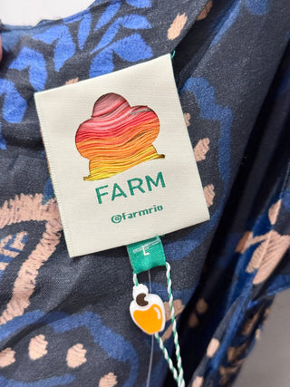 NWT Farm Rio Macaw Forest Crisscross Tie A-Line Midi Dress Cobalt Blue Large