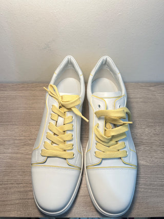 Christian Louboutin Fun Vieira Leather Low-Top Sneaker White/Yellow Trim 42/US 9