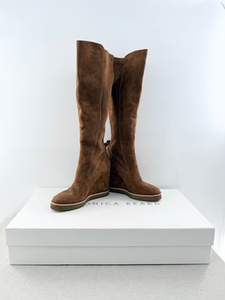 NWT Veronica Beard Andora Knee High Wedge Suede Boots Hazelwoods Womens 8