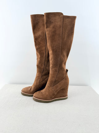 NWT Veronica Beard Andora Knee High Wedge Suede Boots Hazelwoods Womens 8