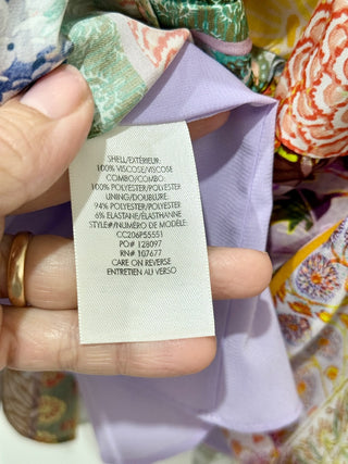 NWT Alice & Olivia Rowen Rowen Smocked Patchwork A-Line Dress Purple Multi XL