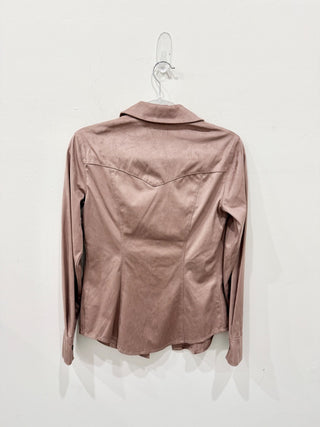 NWT Guess Daisy Faux Suede Snap Button Front Shirt Gray Rose Women's Size Small