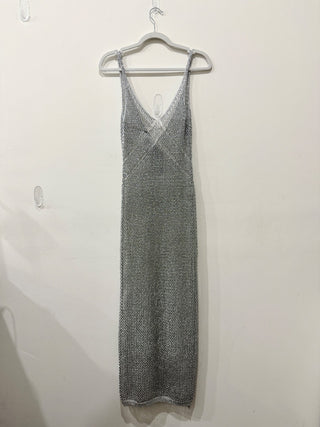 NWT Superdown Marlee V-Neck Long Mesh Cover Up Dress Silver Women's Size Small