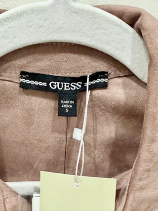 NWT Guess Daisy Faux Suede Snap Button Front Shirt Gray Rose Women's Size Small