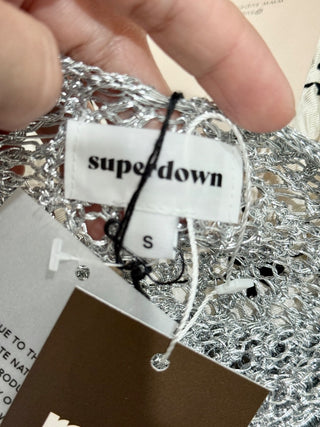 NWT Superdown Marlee V-Neck Long Mesh Cover Up Dress Silver Women's Size Small