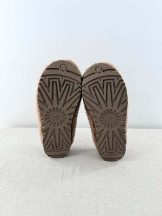 NWOT UGG Tasman Maxi Curly Shearling Slides Slipper Chestnut Brown Womens US 10