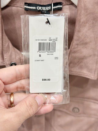 NWT Guess Daisy Faux Suede Snap Button Front Shirt Gray Rose Women's Size Small