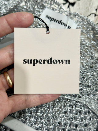 NWT Superdown Marlee V-Neck Long Mesh Cover Up Dress Silver Women's Size Small