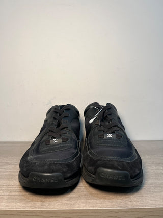 CHANEL Suede Leather Chunky CC Lace Up Trainer Sneakers Triple Black Mens 43/9.5