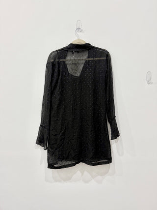 Theory Metallic Silk Scarf Bell Sleeve Mini Shirt Dress Black Women's Size 00