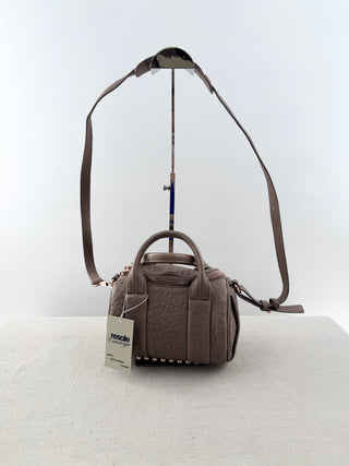 Alexander Wang small leather satchel bag with rose gold studs adn strap