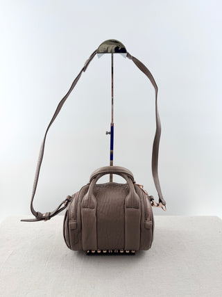 Alexander Wang small leather satchel bag with rose gold studs adn strap