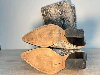 Dolce Vita Isobel Snake Print Leather Heeled Knee High Boots Beige Women's US 8.5