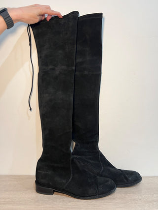 Stuart Weitzman Lowland Suede Pull On Over-The-Knee Boots Black Womens Size US 9