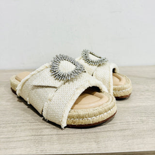 Alexandre Birman Madelina Embellished Leather And Raffia Slide Sandals Cream 36
