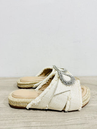 Alexandre Birman Madelina Embellished Leather And Raffia Slide Sandals Cream 36
