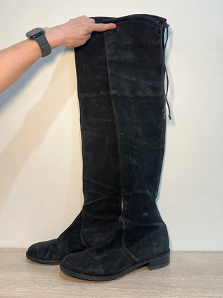 Stuart Weitzman Lowland Suede Pull On Over-The-Knee Boots Black Womens Size US 9