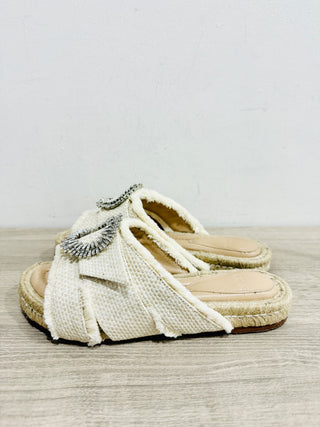Alexandre Birman Madelina Embellished Leather And Raffia Slide Sandals Cream 36