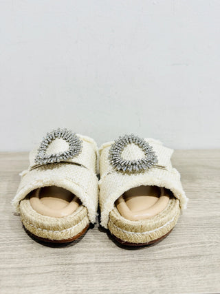 Alexandre Birman Madelina Embellished Leather And Raffia Slide Sandals Cream 36